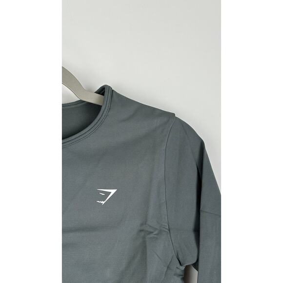 GymShark Everyday Seamless Long Sleeve Crop Top Womens Medium Cargo Teal B7A2S - Picture 2 of 8